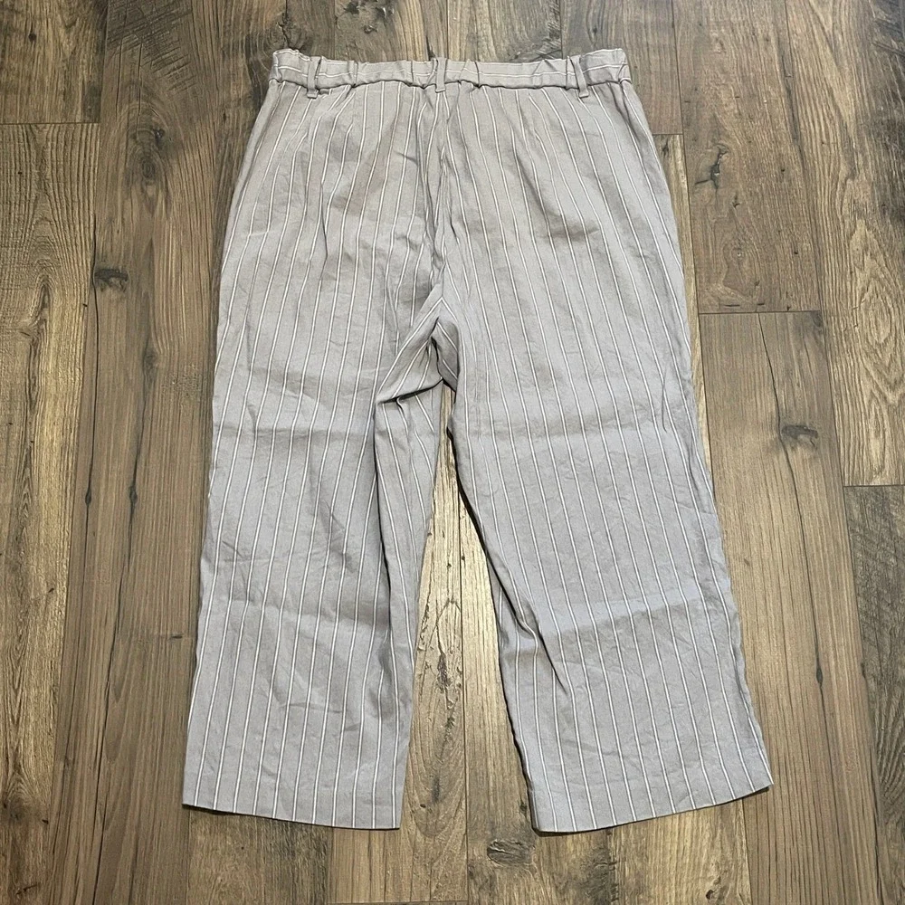 J.Jill Grey White Striped Linen Blend Wide Leg Crop Pants 16 Petite WPT218712